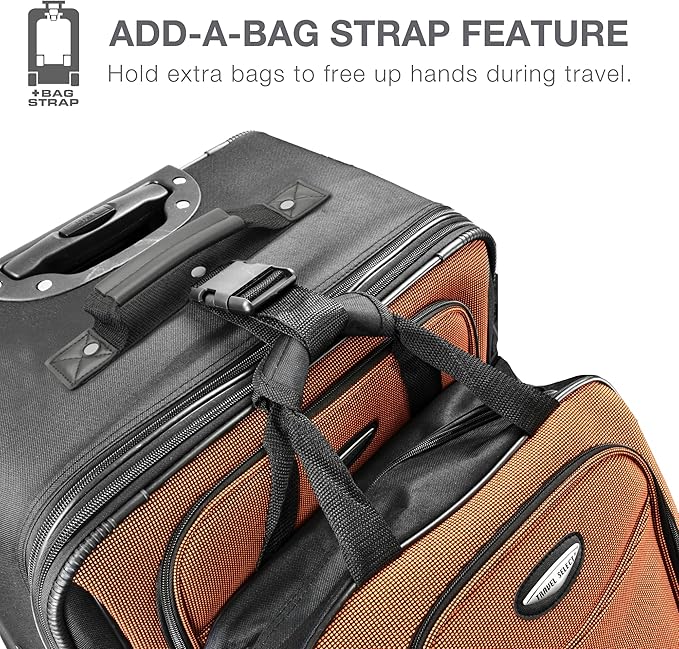 Travel Select Amsterdam Softside Expandable Luggage with Rolling Wheels, Orange, 4-Piece Set (15/21/25/29)
