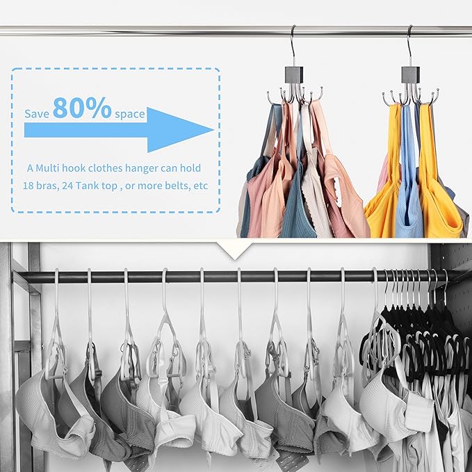 Tank Top Hanger,Rotatable Bra Hanger,Max 18 Storage Capacity Sports Bra Hangers,Space Saving Hangers for Dorm,Closet Organizers and Storage,Closet Organizer for Belt,Scarf, Purse,Black