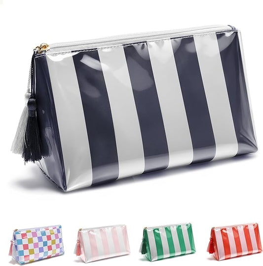 Makeup Bag, Small Clear Coated Cosmetic Bags for Women Girls, Waterproof Travel Makeup Bag for Purse Organizer Zipper Pouch Beach Summer Vacation Essentials Gifts for Women