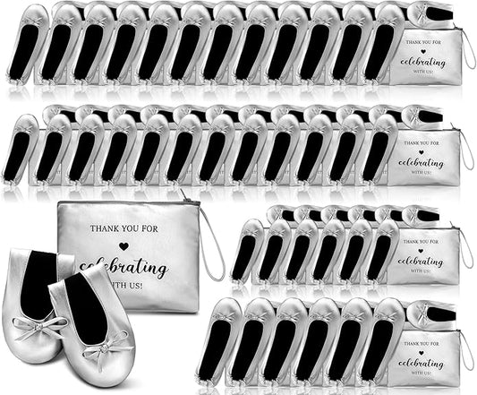 Cuffbow Wedding Foldable Flats Dancing Shoes Bulk Women's Roll up Ballet Flats Wedding Party Slippers for Bridesmaids Guests