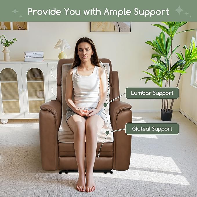 HIGOGOGO Corduroy Recliner Chair Cushion with Lumbar Support Pillow Soft Non-Slip 4" Thick Seat Pad Prevent Buttocks & Back Pain in Seniors (Beige, 21" Backrest)