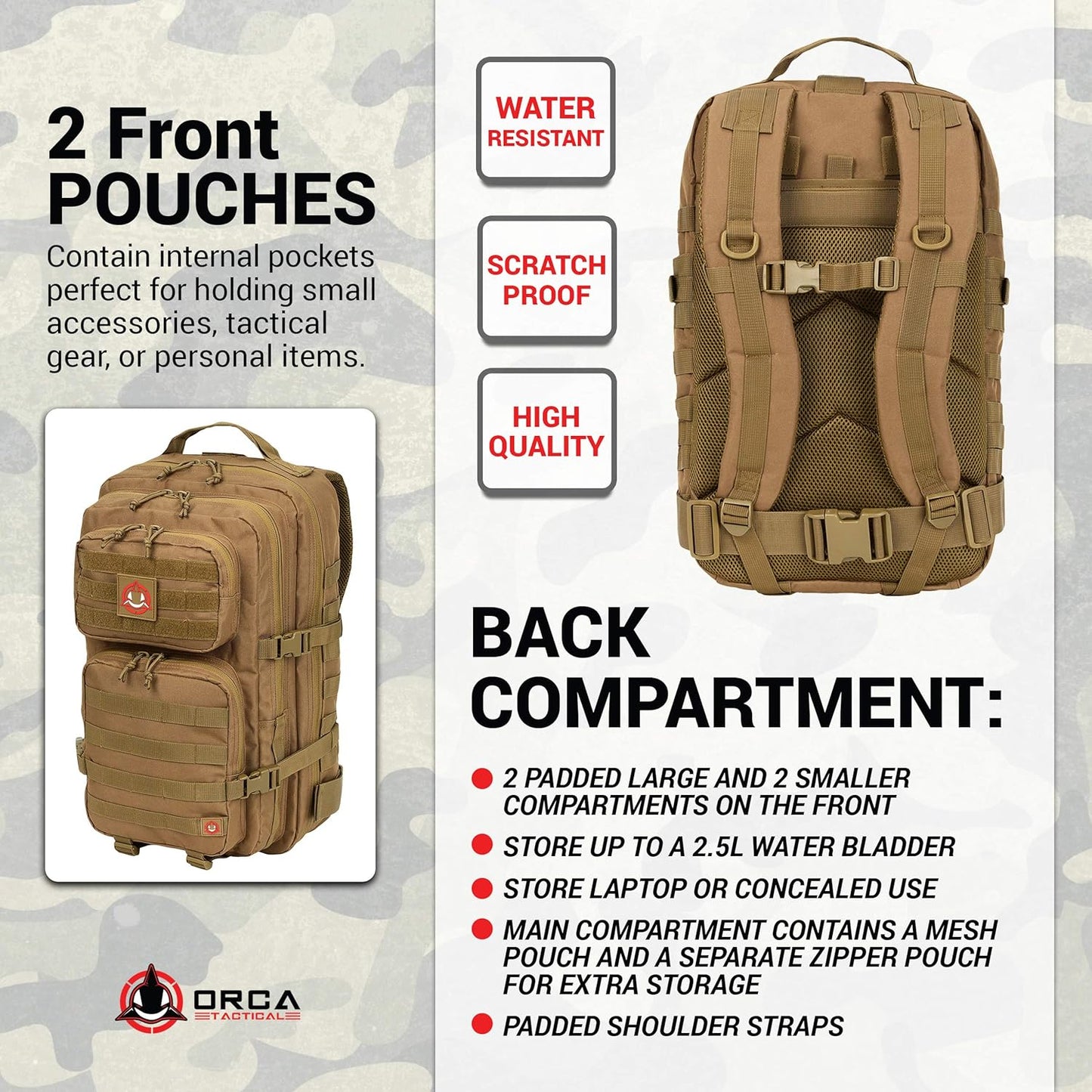 Backpack 40L Large Military 1 to 3 Day Molle Assault Pack Rucksack Army Bag