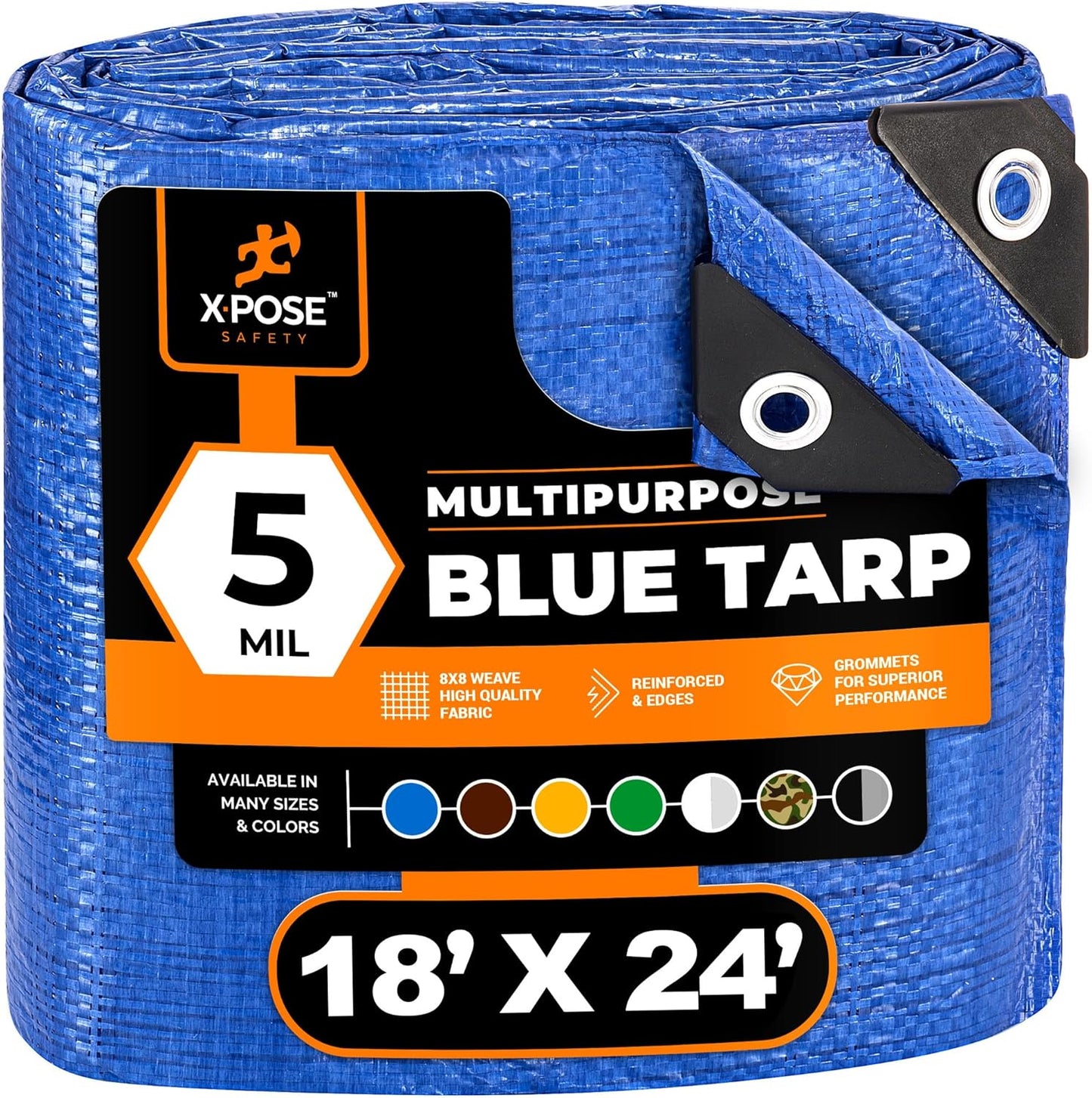 Better Blue Poly Tarp 18' x 24' - Multipurpose Protective Cover - Lightweight, Durable, Waterproof, Weather Proof - 5 Mil Thick Polyethylene - by Xpose Safety