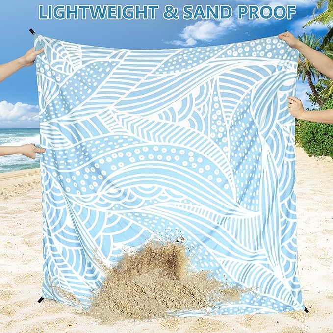 Beach Blanket Waterproof Sandproof Beach Mat for 1-8 Adults Quick Drying Durable Outdoor Picnic Mat for Beach Festival Travel Camping Hiking (BL-Ripple, 79"×83"(4 Person))