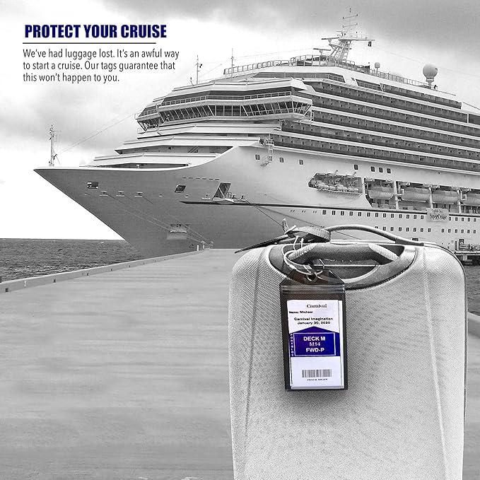 Carnival Cruise Luggage Tag Holders (4 Pack) & Lanyards (2 Pack), Large, Clear & Waterproof, Cruise Essentials 2026-2027 for Ship Cards & Baggage – Durable Travel Accessories (Blue Icons)
