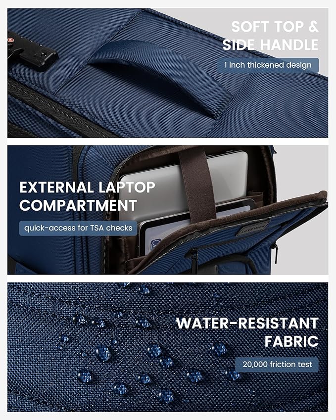 LOVEVOOK Business Softside Checked Luggage with 15.6/17.3 Inch Laptop Compartment, 24 Inch Checked Suitcase with Spinner Wheels, Large Capacity Luggage with TSA Lock for Business Trip Travel Navy Bule