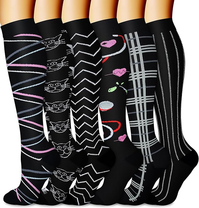 CHARMKING 6 Pairs-Compression Socks for Women & Men Circulation Best Support for Nurses, Running, Athletic,Flight Travel