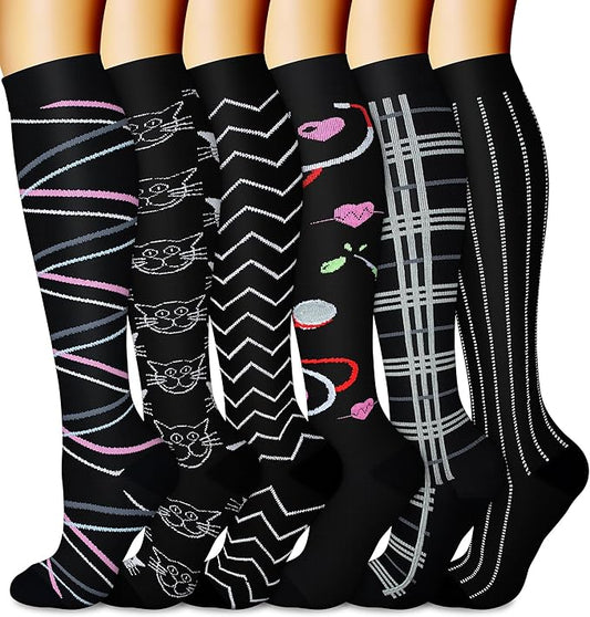 CHARMKING 6 Pairs-Compression Socks for Women & Men Circulation Best Support for Nurses, Running, Athletic,Flight Travel