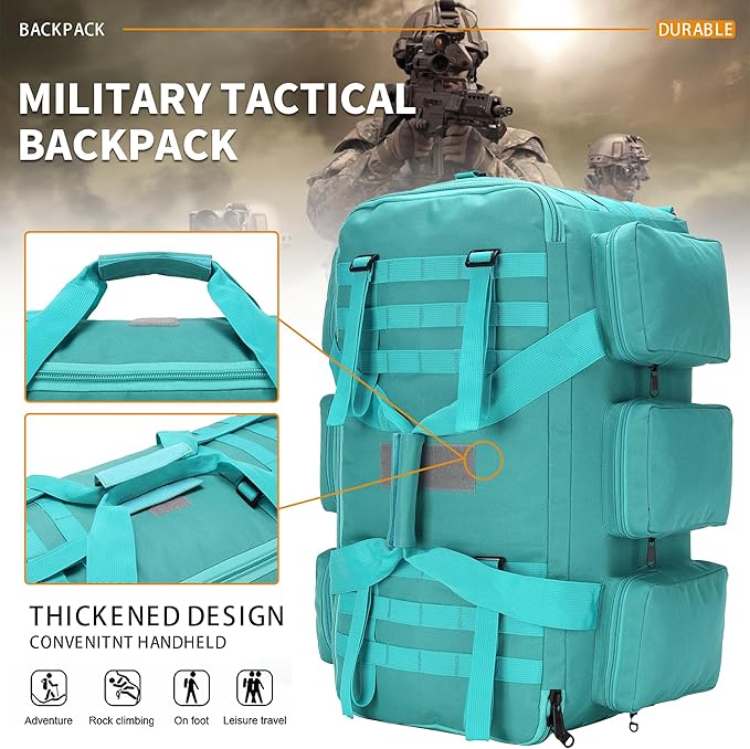 3 In 1 Military Duffel Bag 50L Gym Bag for Men Convertible Weekender Backpack for Sports Travel Basketball (50L-LakeBlue)