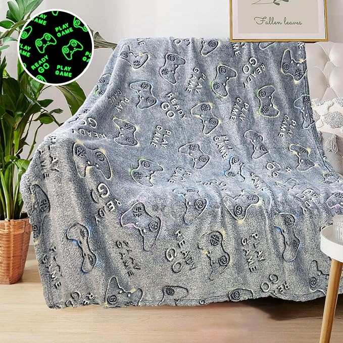 Glow in The Dark Gamer Blanket, Gaming Blanket for Boys/Men 40"x 50" - Cool Gamer Gifts for Men, Women, Teen Boys/Girls