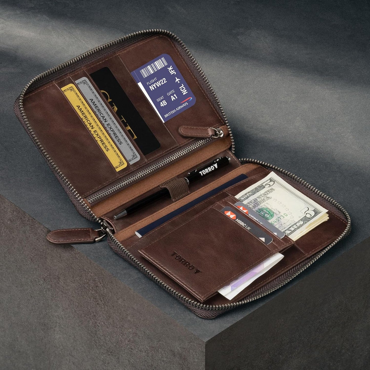 TORRO Travel Wallet – Genuine Leather Travel Organiser with Passport Holder and Detachable Cardholder