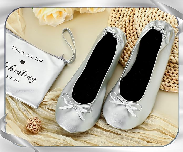 Cuffbow Wedding Foldable Flats Dancing Shoes Bulk Women's Roll up Ballet Flats Wedding Party Slippers for Bridesmaids Guests
