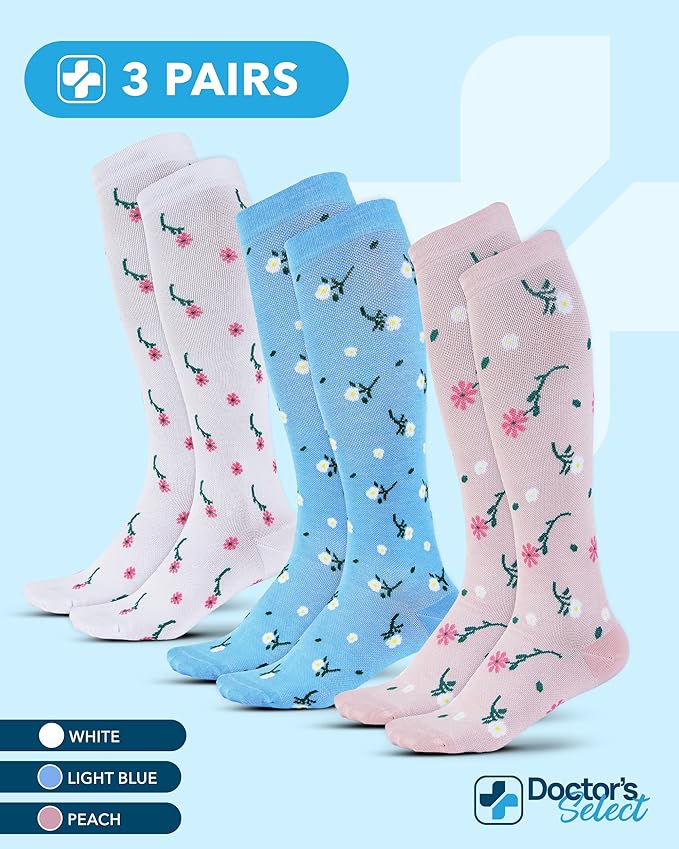 Doctor's Select Bamboo Viscose Light Compression Socks for Women & Men - 3 Pairs, 8-15 mmHg Compression Socks, Knee High