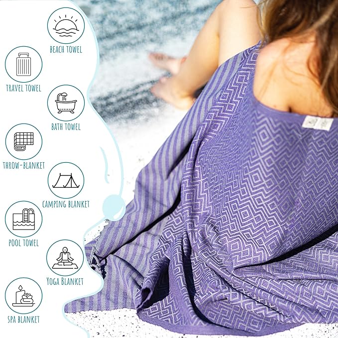 RAY SILVER Turkish Beach Towel – 100% Turkish Cotton 40"x71" Quick Dry Oversized Beach Towel Sand Free Lightweight Turkish Towel for Travel Camping Bath Sauna Beach Pool Gym Yoga