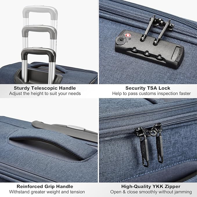 Kono 20 Inch Soft-Sided Carry-On Luggage Airline Approved 20" Spinner Wheels Lightweight Waterproof Suitcase with TSA Lock for Business Travel (Small, Navy Blue)