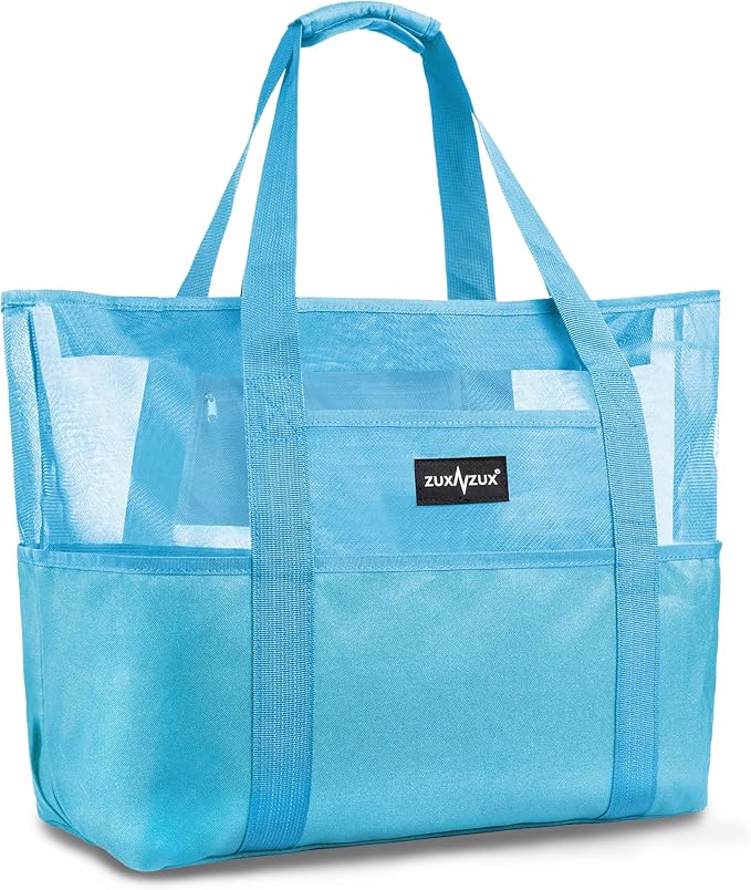 Mesh Beach Bag - Large Waterproof Beach Tote Bag with Zipper, Oversized Foldable Lightweight Family Swim Bag Vacation