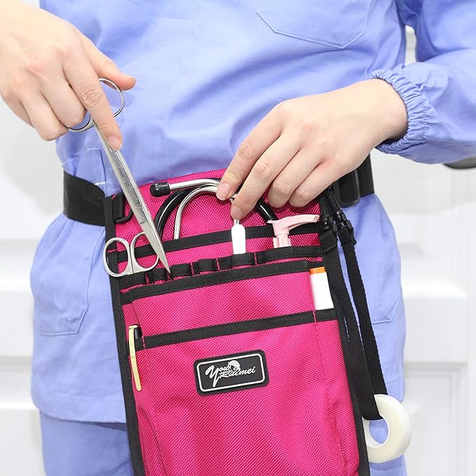 Nurse Fanny Pack for Work - Practical Waist Bag, Utility Belt Organizer for Basics Kit (RoseRed)