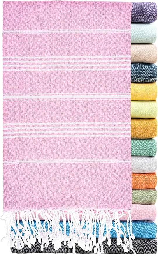 Ray Silver Turkish Beach Towel – 100% Cotton 40x71 Quick Dry Oversized Sand Free Lightweight Blanket for Travel Camping Bath Sauna Pool Gym Yoga (1pc - S-Pink)
