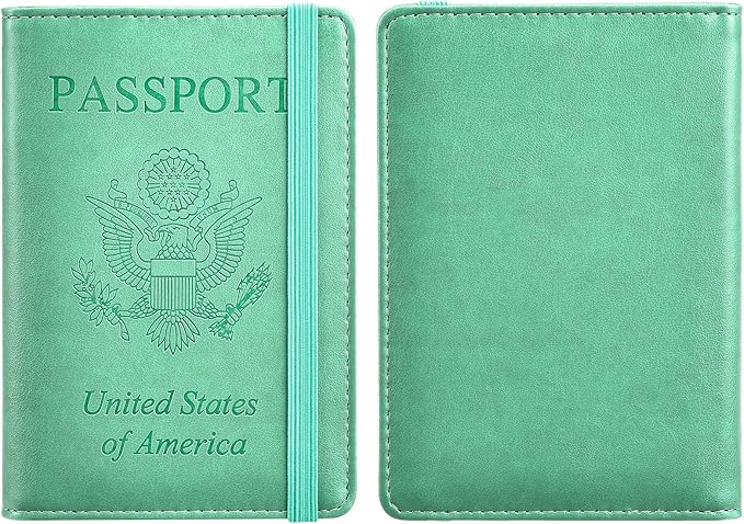 HerriaT Passport and Vaccine Card Holder Combo,Cover Case with CDC Vaccination Card Slot, Leather Travel Documents Organizer Protector, with RFID Blocking, for Women and Men
