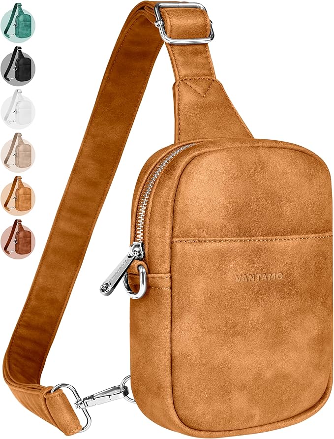 Vantamo Sling Bag for Women Adjustable Strap, RFID & Anti-Pickpocket Clip Cross Body Bags for Women, PU Leather Pack
