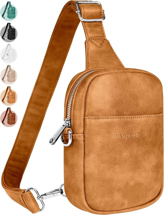Vantamo Sling Bag for Women Adjustable Strap, RFID & Anti-Pickpocket Clip Cross Body Bags for Women, PU Leather Pack