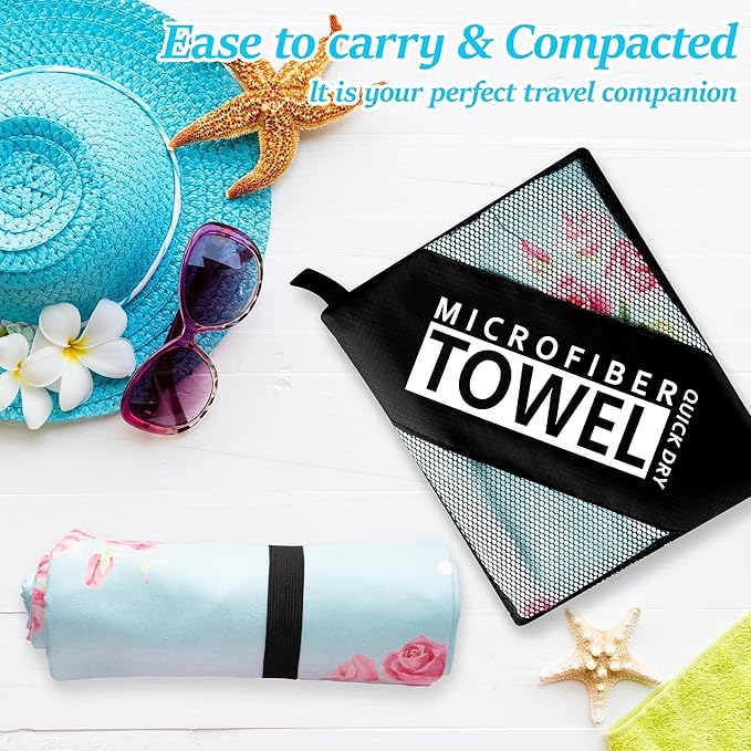 Blue Rose Oversized Beach Towel - Double-Sided Thin Microfiber Lightweight Pool Towel 71"x 35", Quick Dry Sand Free Blanket for Summer Beach Swimming Bath Sport Travel Camping for Women Girls