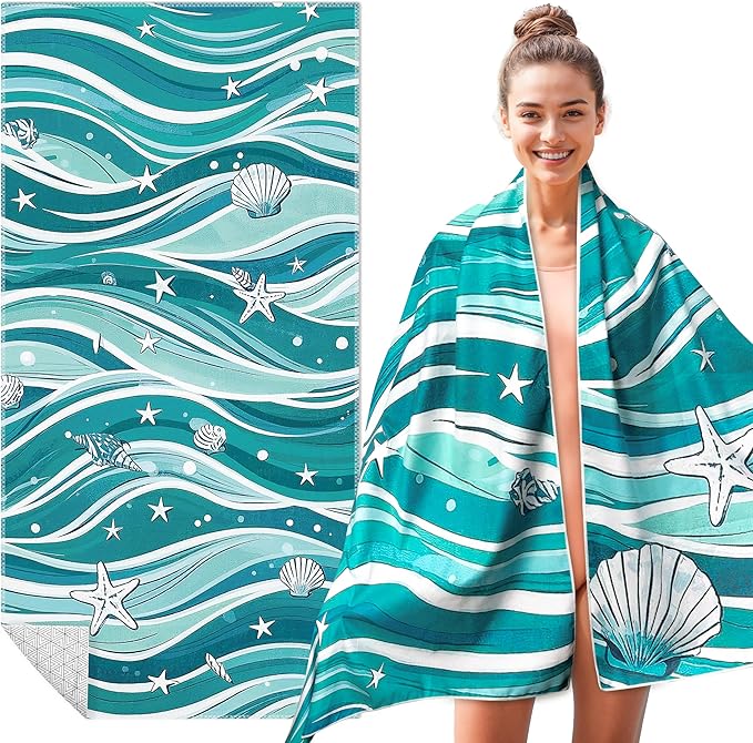 Seashell Oversized Beach Towel - Double-Sided Thin Microfiber Lightweight Pool Towel 71"x35" Quick Dry Towel Sand Free Blanket for Bath Sport Travel Beach Swimming Camping for Girl Women