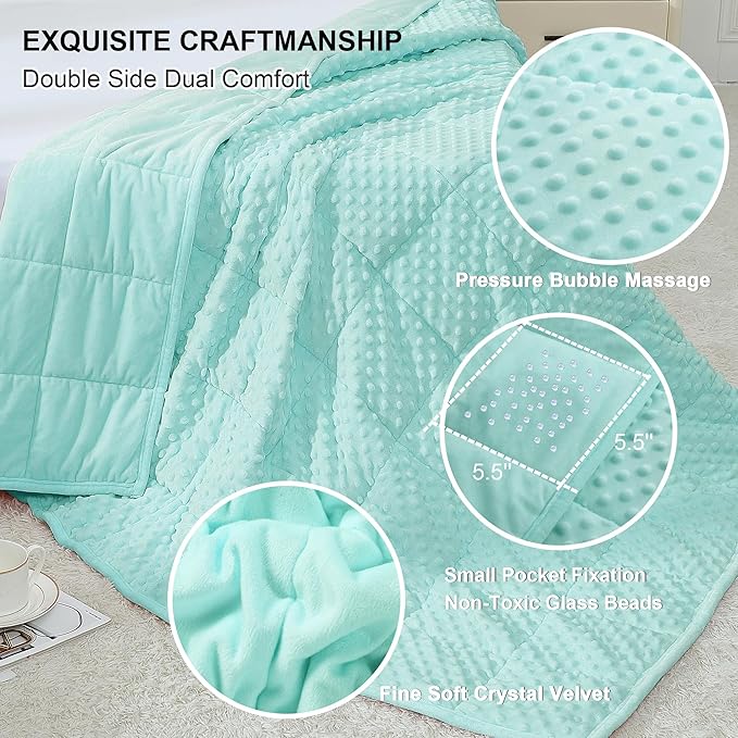 Alomidds Weighted Blanket (60"x80",20lbs Queen Size - Teal), Heavy Blankets for Adults, Cooling Breathable Soft and Comfort Minky, Gravity Blanket Microfiber Material with Glass Beads