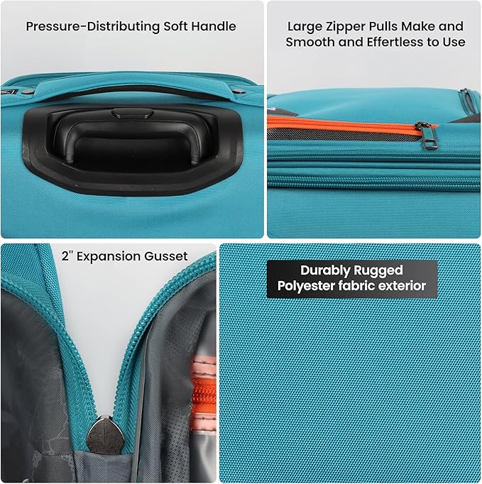 2-Piece Set (22in/28)Softside Expandable 20% Luggage w/Spinner Wheels,Front Opening Softside Luggage Sets w/TSA LOCK,Lightweight Durable Rolling Luggage for Men/Women（SkyBlue,22in/28in）