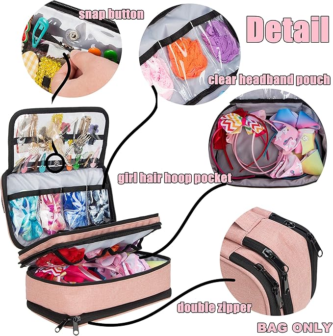 Baby Girl Hair Accessories Storage Bag, Soft Headbands Holder, Barrette, Bows, Hair Ties, Pins, Clips Storage Bag for Girls, Baby Mittens Storage Travel Bag with Multi-Compartment