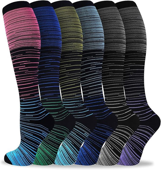 bropite Flora Compression Socks for Women & Men-Knee high 6 Pairs 20-30mmhg Support Running Nurse Travel