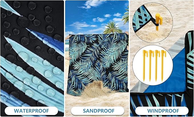 Beach Blanket Waterproof Sandproof Beach Mat 79" X 83"/10'x9'for 2-8 Adults Quick Drying Outdoor Picnic Mat Beach Accessories for Travel, Camping, Hiking