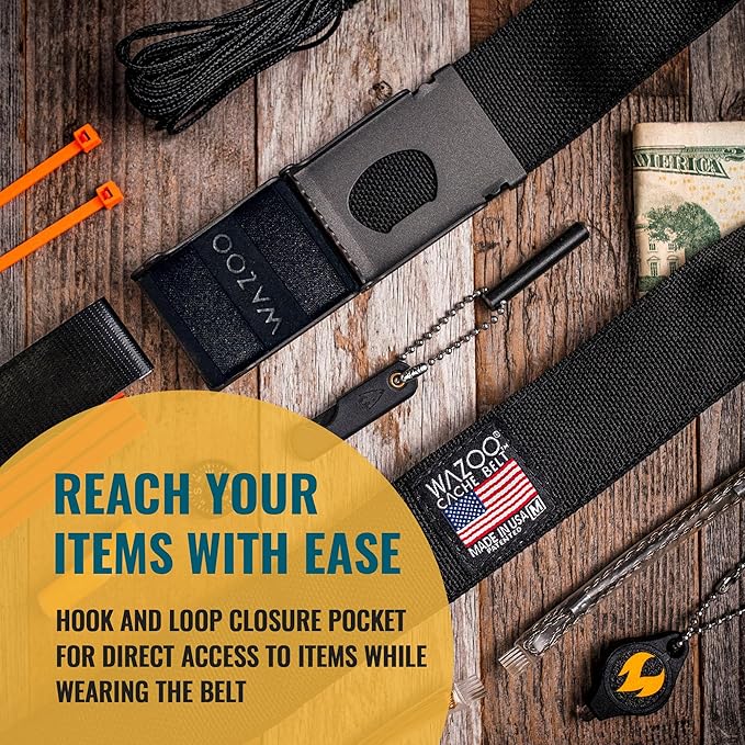 Wazoo Cache Belt for Men with Hidden Pocket, Adjustable Anti-Theft Travel Belt, Nylon with Stainless Steel Buckle