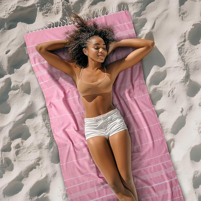 Cacala Lightweight and Thin Turkish Beach Towel 100% Cotton Sand-Free and Quick-Drying Goodness Perfect as an Extra Large Travel Towel, Beach Accessory, or Gift for Beach Lovers, 37 x 70
