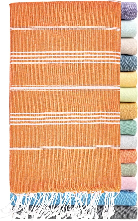 Ray Silver Turkish Beach Towel – 100% Cotton 40x71 Quick Dry Oversized Sand Free Lightweight Blanket for Travel Camping Bath Sauna Pool Gym Yoga (1pc - S-Orange)