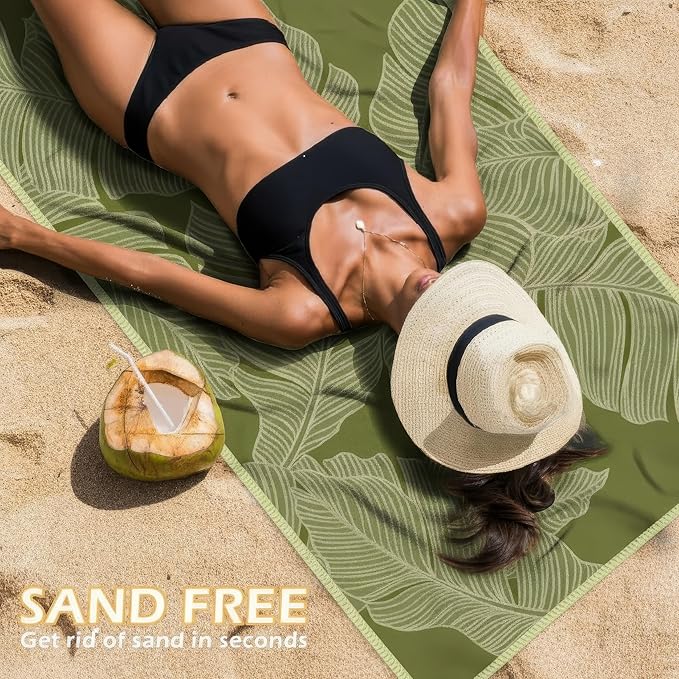 Eunzel Microfiber Beach Towel, Quick Dry Travel Towel Large Sand Free Towel for Beach, Camping, Swim Pool, Gym, Sports& Yoga 71"x32", Palm Green