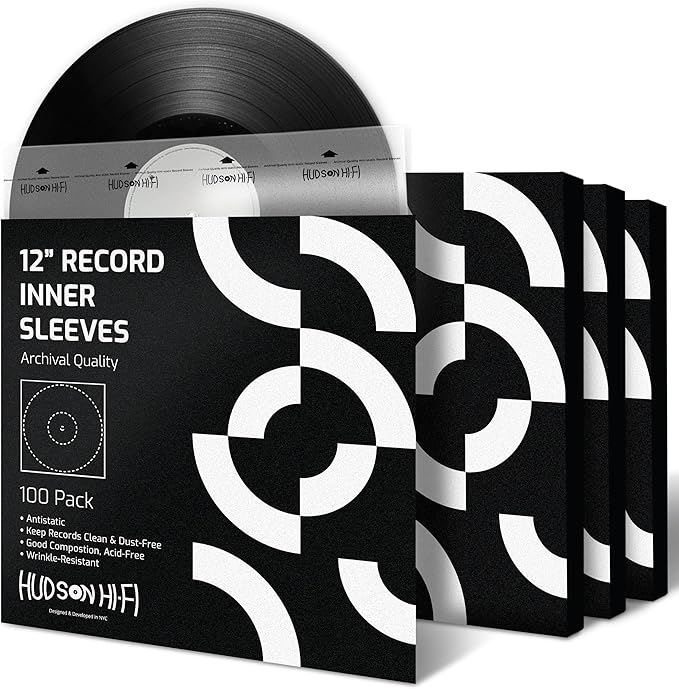 Hudson Hi-Fi Anti-Static Vinyl Record Sleeves - Durable Clear Disc Sleeves- Protect Your LP Albums from Scratches, Dust & Dirt - Acid-Free Rice Paper Disc Covers, 100x Inner Sleeves