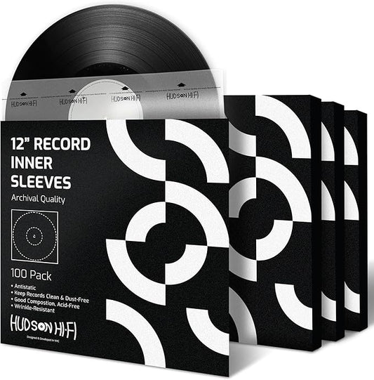 Hudson Hi-Fi Anti-Static Vinyl Record Sleeves - Durable Clear Disc Sleeves- Protect Your LP Albums from Scratches, Dust & Dirt - Acid-Free Rice Paper Disc Covers, 100x Inner Sleeves