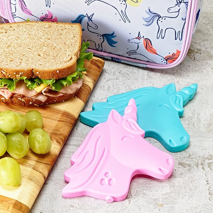 Cool Coolers by Fit & Fresh Kids Lunch Box Ice Packs, Slim Shaped Freezer Pack for Lunch Bags and Coolers 4 Pack Unicorn Multicolor Unicorn