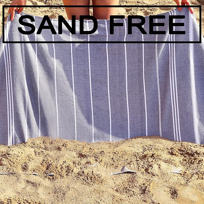2 Pack Pink+Dark Blue Striped Turkish Weave Cotton Beach Towels, Super Absorbent & Quick Dry, Sand Free & Soft, Oversized 39 x 72 Inches, Adults Travel Towels