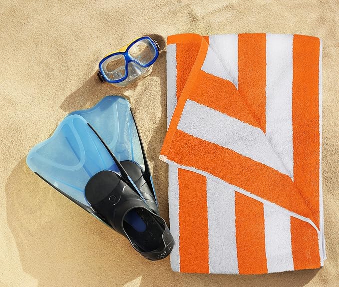 Utopia Towels 4 Pack Cabana Stripe Beach Towel, 30 by 60 Inches, Oversized 100% Ring Spun Cotton Pool Towels, Highly Absorbent Quick Dry Bath Towels for Beach, and Swim, Orange