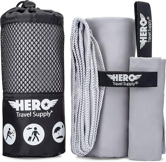 Hero Microfiber Travel Towel Compact for Travel (Grey, 24 x 48)