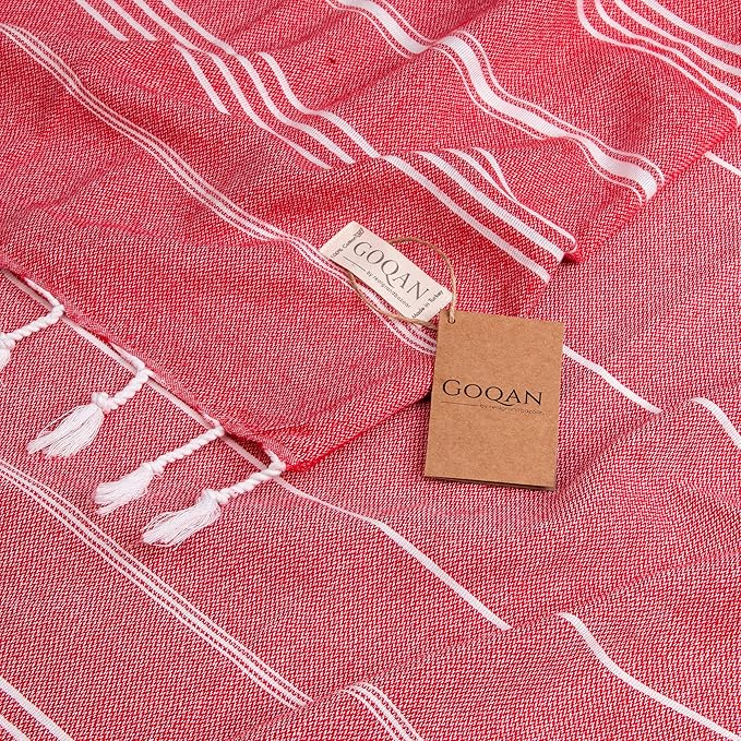GOQAN Turkish Beach Towel Oversized 39x71 | Thin, Lightweight, 100% Cotton and Sand Free Towel is Suitable for Beach, Travel, Swim & Gift | Odor Free - Red