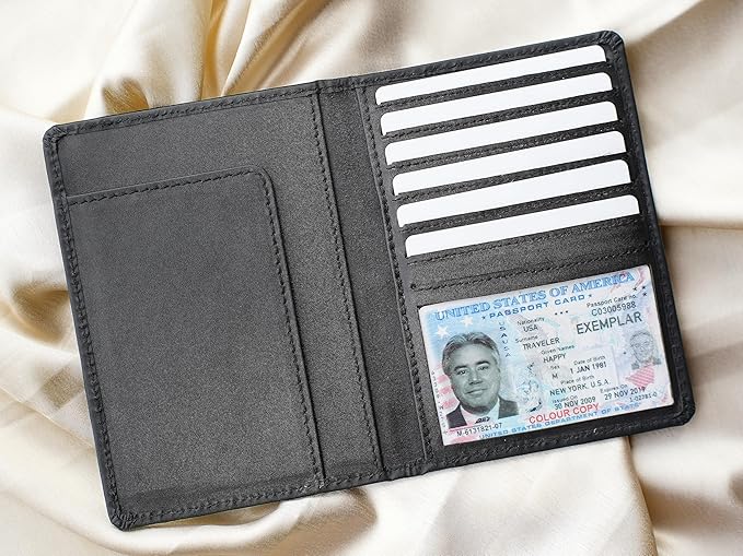RFID Leather Passport Cover USA - Premium Travel Wallet with 6 Card Slots, ID Window, Boarding Pass Holder, Cash Compartment + Free Keychain (Black)