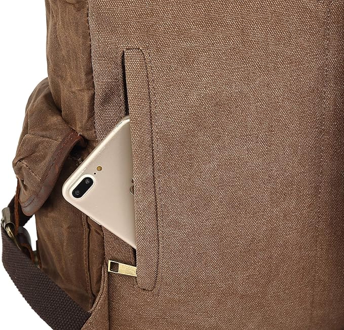 Genuine Leather Canvas waxed Backpack Travel Rucksack Laptop Bag