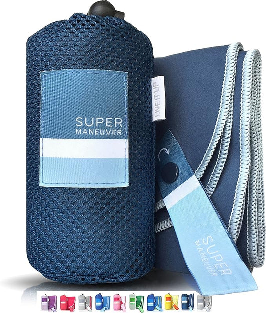 Super Towel for Sports, Travel & Beach - Lightweight, Compact, Absorbent, Quick-Dry, Soft Microfiber Suede - For the pool, bath, gym, yoga, hiking, camping & outdoors (Navy, XL (60x32"))