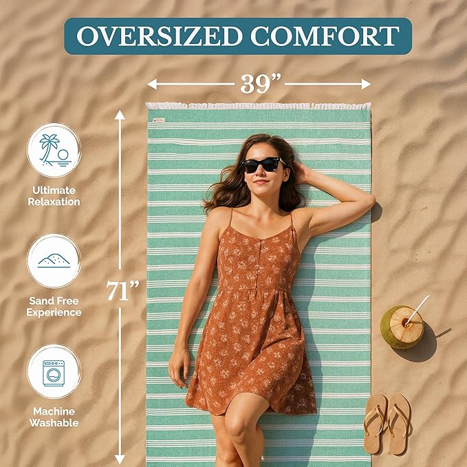 Casa Platino 39"x71" Lightweight Beach Towels, Pre-Washed Large Pool Towel, Quick Dry and Sand-Free Utility for Travel and Outdoors, Perfect for Camping, Resorts, or Seaside Escapes – Hunter Green