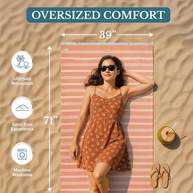 Casa Platino Beach Towel for Adults, Oversized and Lightweight Pool Towels, Pre-Washed, Quick Dry and Absorbent Fabric, Travel Comfort, or Daily Beach Adventures – 39"x71" Fired Brick