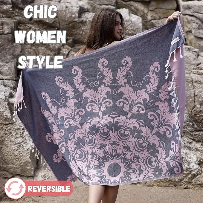 Luxurious Turkish Cotton Beach Towels Oversized (69 x 37 inch) - Sandless, Lightweight Quick Dry Beach Towel for Women- Easy to Pack, Travel Friendly -Beach Gifts for Women -, 100% Soft Cloud Cotton