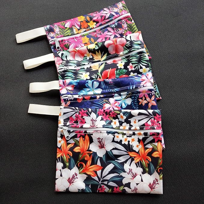 Pack 4pcs Waterproof Mini Wet Bags for Menstrual Pads, Maternity Mama Panty Liners,Sanitary Pads, Sanitary Napkin,Wipes, can be Used as Makeup Bags/Purse